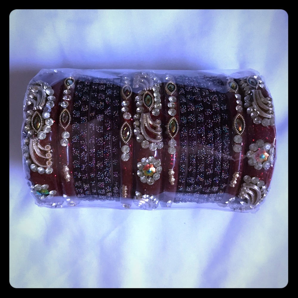 Gorgeous gold and maroon Indian bangle set